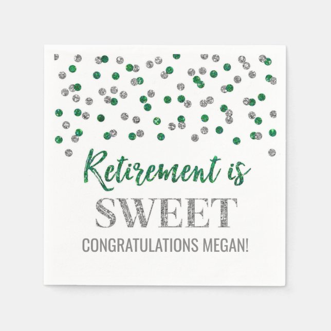 Serviette En Papier La retraite Confetti en argent vert est douce (Devant)