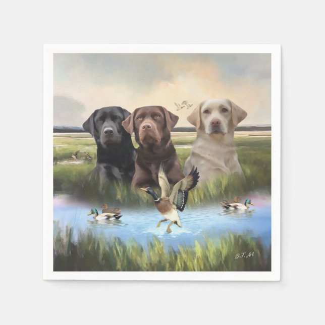 Serviette En Papier Labrador Retrievers, (Chasse aux chiens) (Devant)