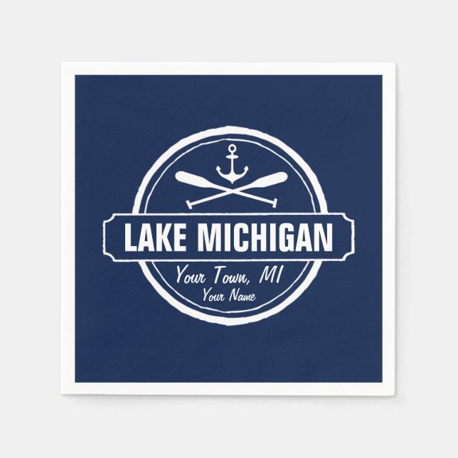 Serviette En Papier Lac Michigan, ville personnalisée, nom, ancre, pag (Devant)