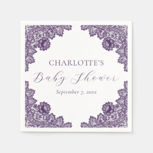 Serviette En Papier Lace Florale Violette Élégante Baby Shower Rustiqu