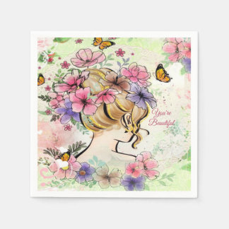 Serviette En Papier Lady Belle Fleurs Découpage Personnalisée