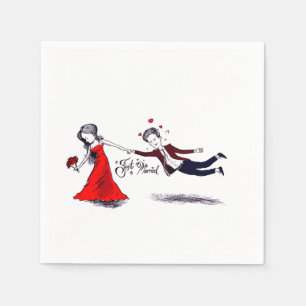Serviette En Papier Lady Pulling Mari drôle Mariage