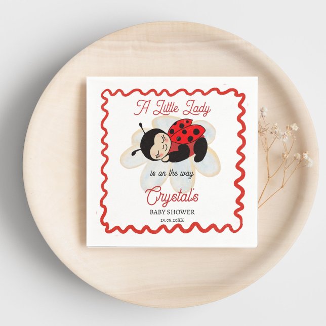 Serviette En Papier Ladybug baby shower mignon bug sommeil sur une mar (Ladybug baby shower cute sleeping bug on a daisy customized monogrammed napkins personalized decor)