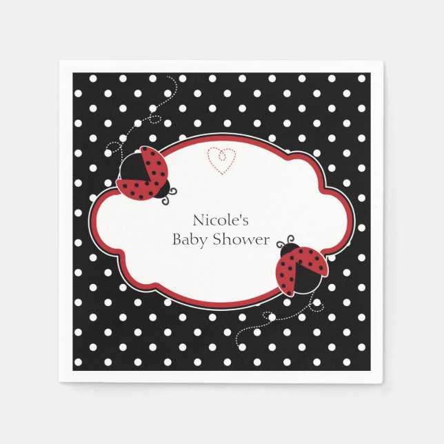 Serviette En Papier Ladybug Black White & Red Polka Dot Party (Devant)