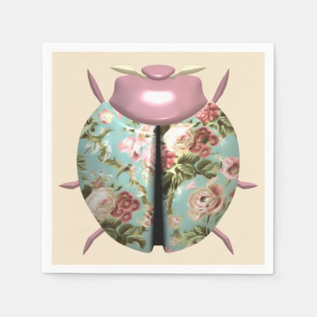 Serviette En Papier Ladybug chintz floral victorien mignon rose bleu (Devant)