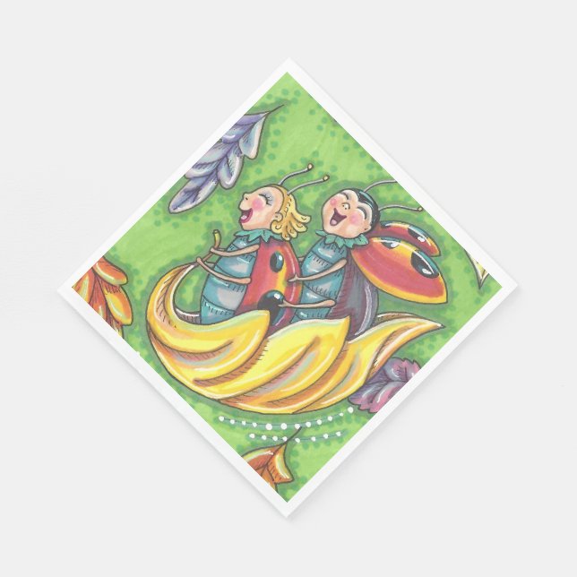 SERVIETTE EN PAPIER LADYBUGS QUI RETOURNENT SUR LES FEUILLES D'AUTOMNE (Coin)
