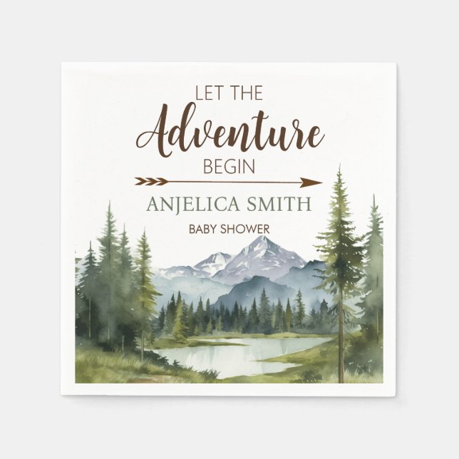 Serviette En Papier Laisser l'aventure commencer Forêt Baby shower rus (Devant)