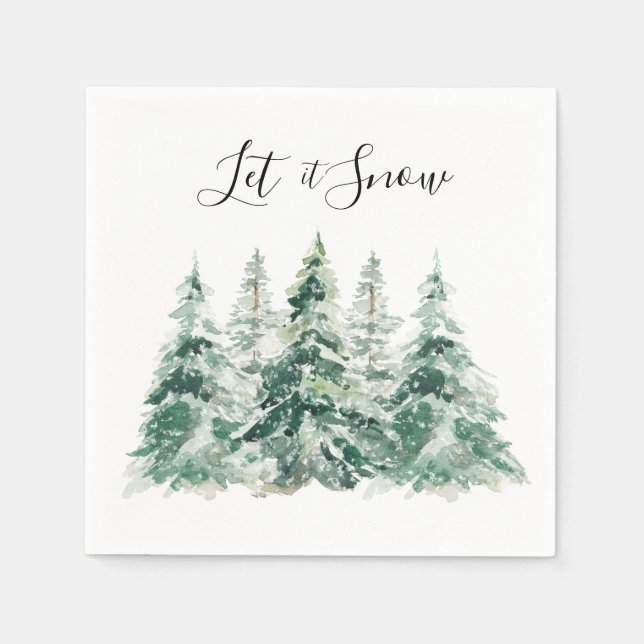 Serviette En Papier Laisser Neige Aquarelle Pins de Noël Arbres (Devant)