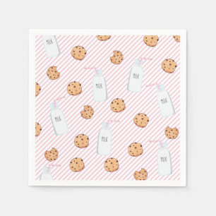 Serviette En Papier Lait et biscuits Bandes roses Anniversaire