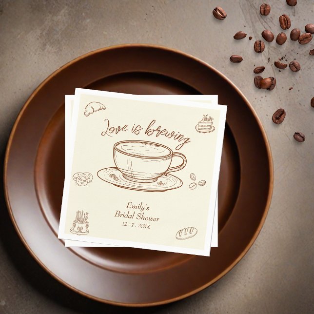 Serviette En Papier L'amour brun brasse la Fête des mariées de café (Créateur téléchargé)