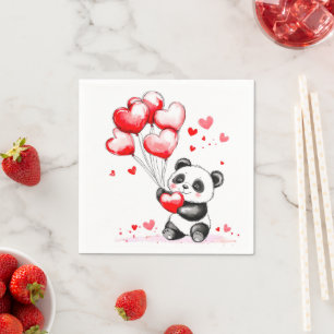 Serviette En Papier L'amour du Panda de ballon dans l'air