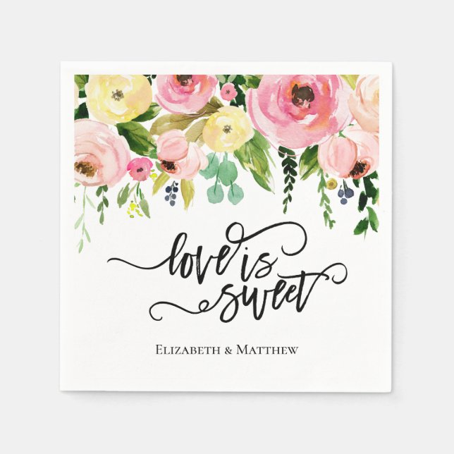 Serviette En Papier L'amour est douce aquarelle Floral serviettes (Devant)