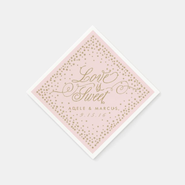 Serviette En Papier "L'amour est doux" Or étoiles Mariage rose serviet (Coin)