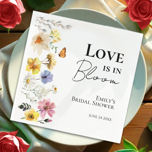 Serviette En Papier L'amour est en fleur | Fête des mariées fleur sauv (Créateur téléchargé)
