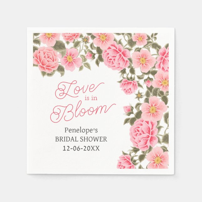 SERVIETTE EN PAPIER L'AMOUR EST EN FLEUR ROSES SAUVAGES ROSES PÂLES (Devant)