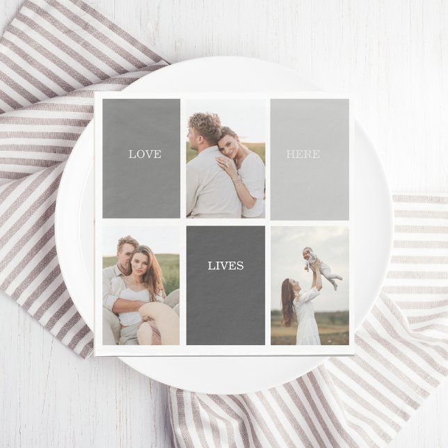 Serviette En Papier L'amour vit ici | Cadeau Famille Trois Photo (Créateur téléchargé)