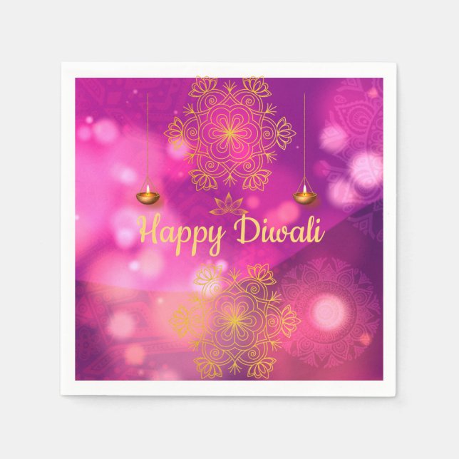 Serviette En Papier Lampes Mandala Diwali Purple Gold (Devant)