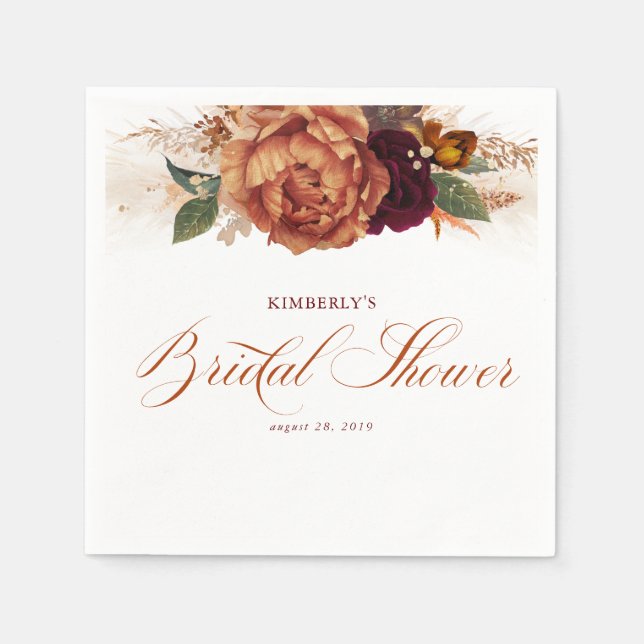 Serviette En Papier Lancement de mariage avec herbe de pampas florale  (Devant)