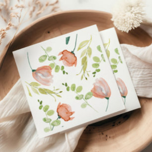 Serviette En Papier Lancement de mariage floral aquarelle vert corail
