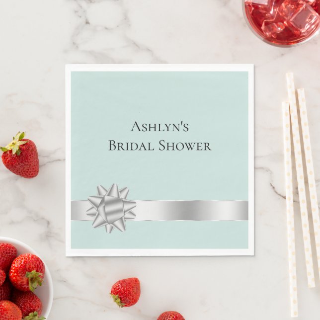 Serviette En Papier Lancement de mariage ruban argent menthe (En situation)