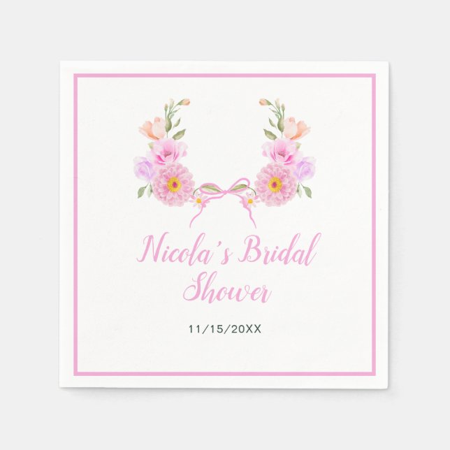 Serviette En Papier Lancement de mariage Ruban Floral Rose (Devant)
