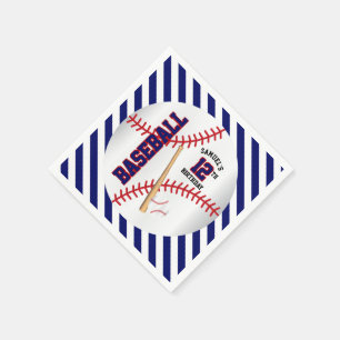 Serviette En Papier L'anniversaire bleu et blanc   de base-ball