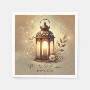 Serviette En Papier Lanterne Bronze Éclairée Mariage Romantique Rustiq