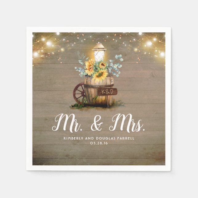 Serviette En Papier Lanterne de tournesol Rustique Mariage de automne  (Devant)