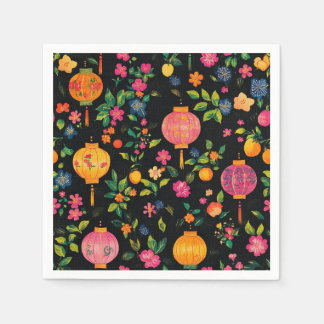 Serviette En Papier Lanternes chinoises lumineuses sur noir