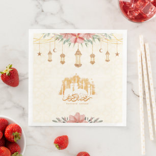 Serviette En Papier Lanternes d'aquarelle florale Ramadan Kareem