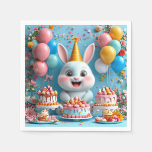 Serviette En Papier Lapin adorable célébrant son anniversaire