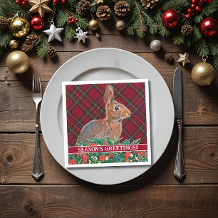Serviette En Papier Lapin avec baies Holly et Plaid