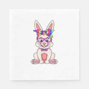 Serviette En Papier Lapin Avec Lunettes Et Tie Dye Bandana Hanche Pâqu