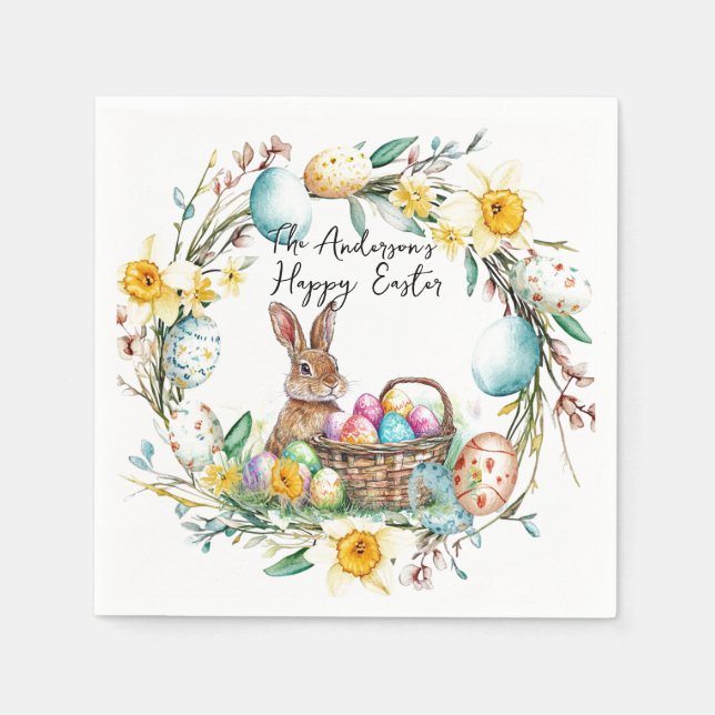 Serviette En Papier Lapin avec oeufs décoratifs I floral Pâques (Devant)