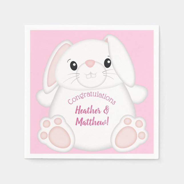 Serviette En Papier Lapin Baby shower rose (Devant)