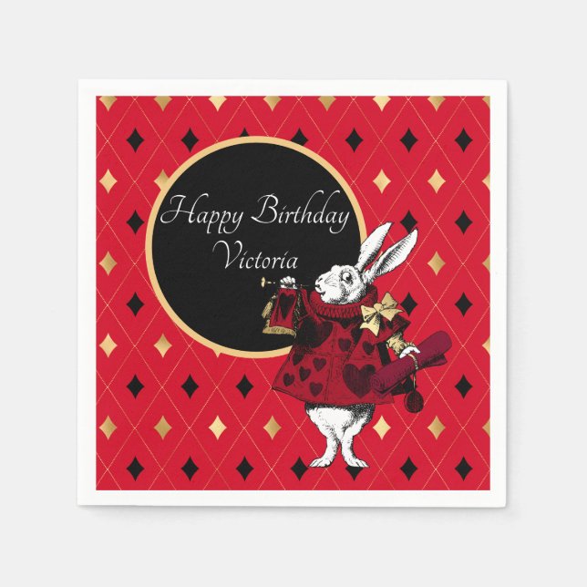 Serviette En Papier Lapin blanc à l'anniversaire rouge (Devant)