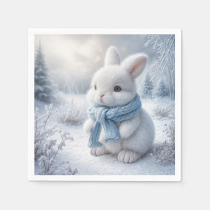 Serviette En Papier Lapin Blanc Avec Écharpe Hiver