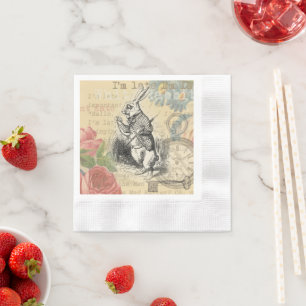 Serviette En Papier Lapin Blanc Aventures d'Alice au Pays des Merveill