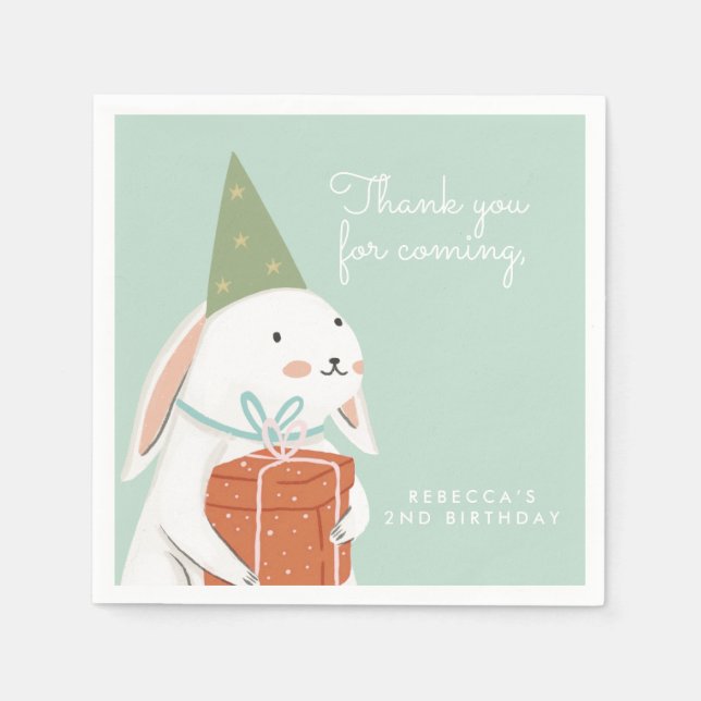 Serviette En Papier Lapin blanc mignon Lapin Anniversaire (Devant)