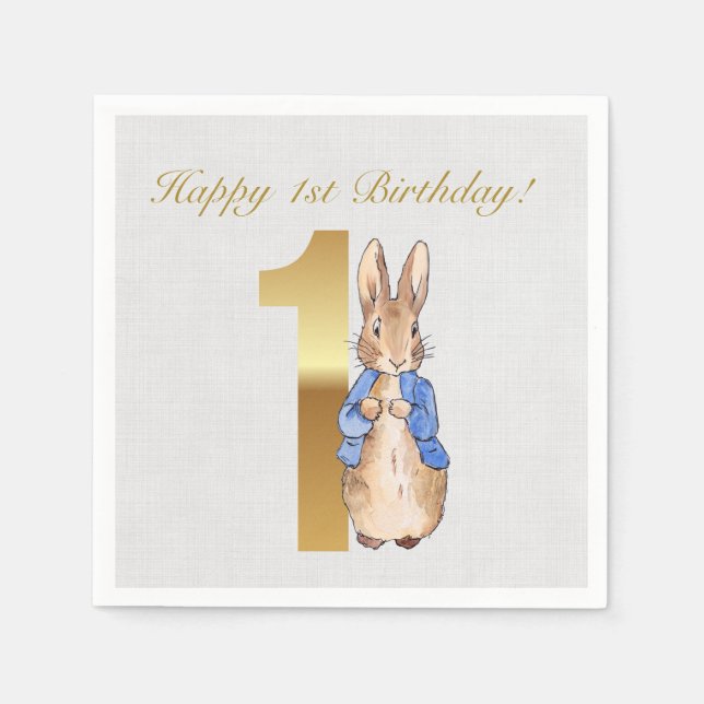 Serviette En Papier Lapin classique pour premier anniversaire (Devant)
