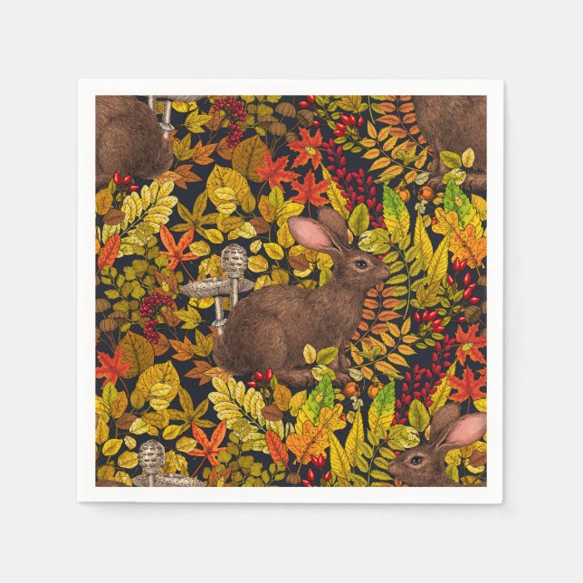 Serviette En Papier Lapin d'automne en noir (Devant)