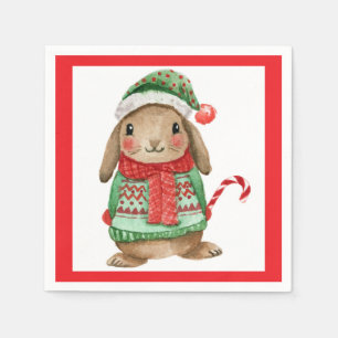 Serviette En Papier Lapin de Noël festif avec canne à bonbon