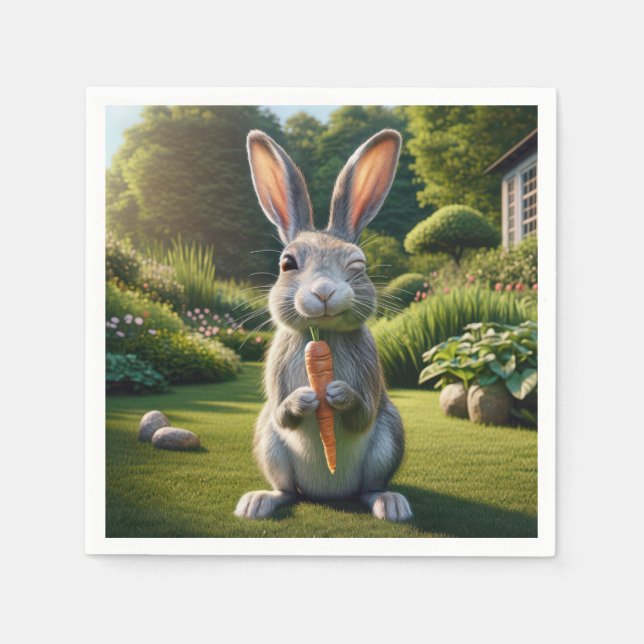 Serviette En Papier Lapin de Pâques avec carotte (Devant)