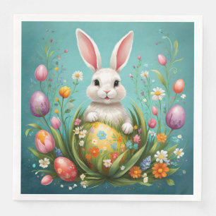 Serviette En Papier Lapin de Pâques Floral et Oeuf