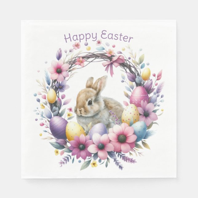 Serviette En Papier Lapin de Pâques personnalisé à l'aquarelle (Devant)