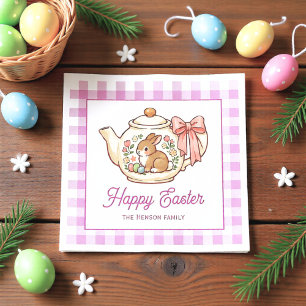 Serviette En Papier Lapin de Pâques Personnalisé Théière Gingham Famil