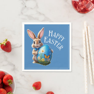 Serviette En Papier Lapin de Pâques ruban bleu