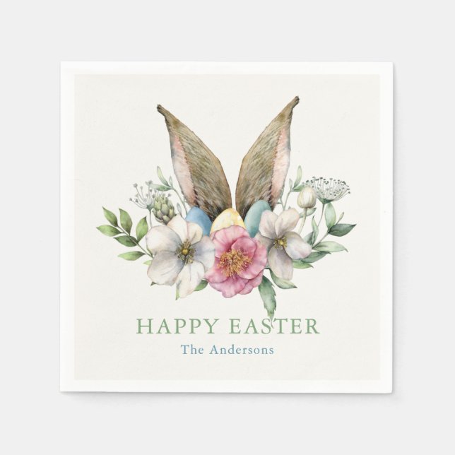 Serviette En Papier Lapin Floral Ear Pâques (Devant)