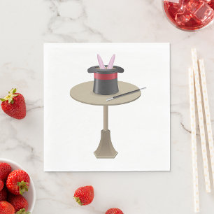 Serviette En Papier Lapin Magique dans un Chapeau avec Baguette