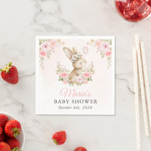 Serviette En Papier Lapin Mignon, Papillon, Fleurs Roses, Baby Shower